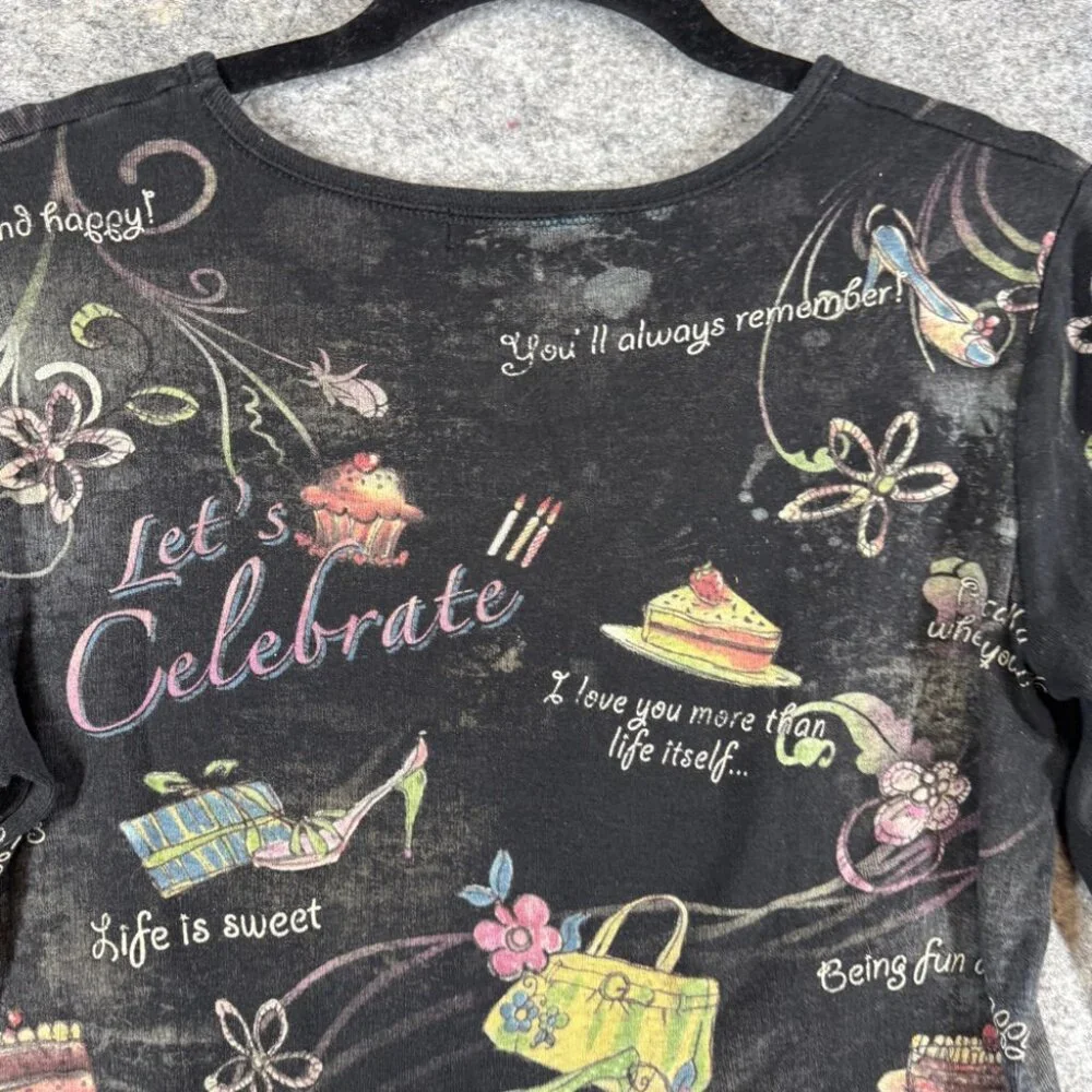 Cactus Y2K Small Celebrate Graphic Tee Black Art Print Long Sleeve Top Festival - Picture 12 of 13